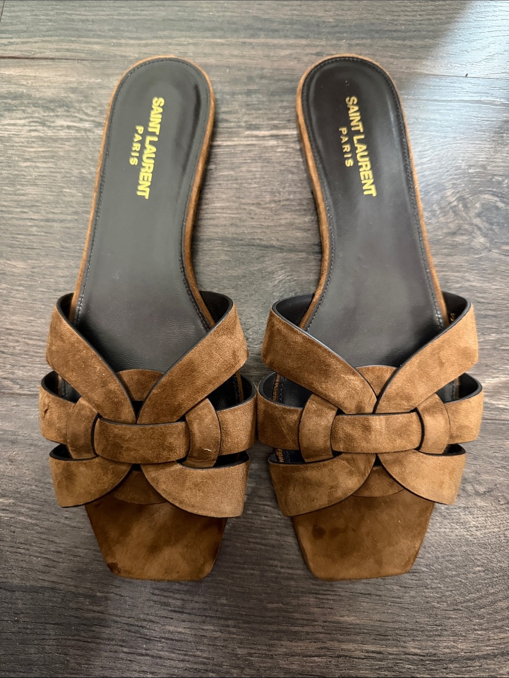 Saint Laurent Brown Suede Knotted Slide Mules